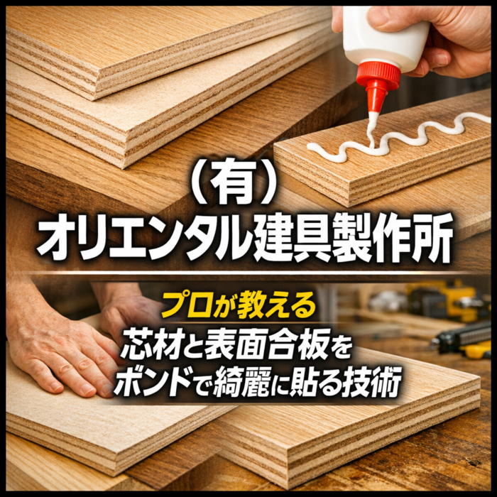 プロが教える芯材と表面合板をボンドで綺麗に貼る技術